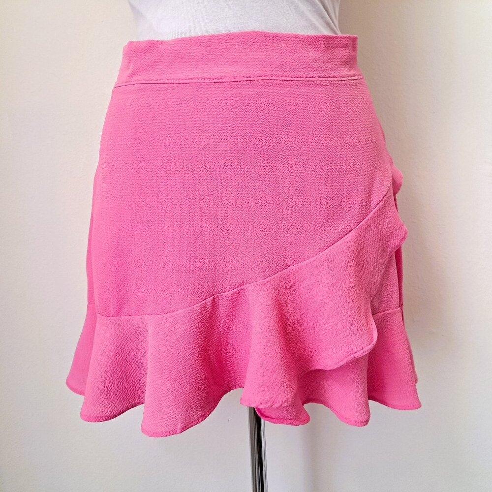 Haute Monde Juniors Pink Mini Lining Hi/Low Skirt Ruffle Hem Size L